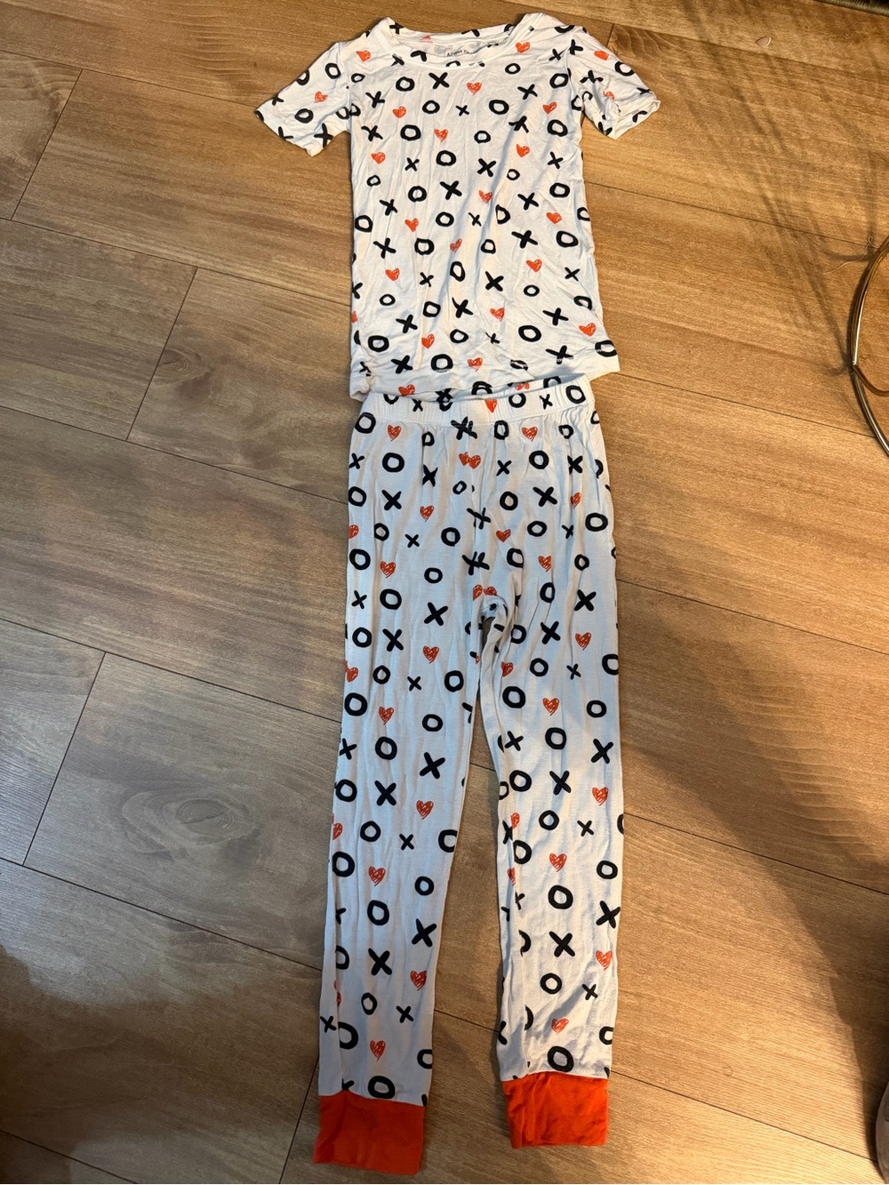 Angel Dear White Kids Matching Leggings Set with Black X/O and Orange Hearts